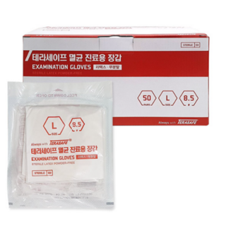 테라세이프 사라야 멸균 진료용 장갑 50조(pair) S M L 라텍스 병원용 의료용 파우더 프리 글러브, 50개