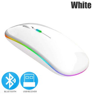 블루투스 5.0 무선 마우스 USB 충전식 RGB 라이트 노트북 컴퓨터 PC 맥북 게임 2.4GHz 1600DPI, 04 White