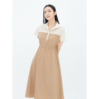 베스띠벨리 더블카라 배색 스트링 원피스 베이지 BGOAF7510