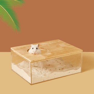 햄찌무드 원목 햄스터 화장실 목욕통, 사각형+모래삽, 1개