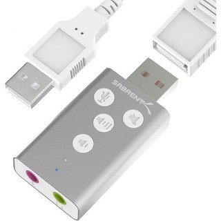 윈도우 및 맥용 사브렌트 알루미늄 USB 외장 3D 스테레오 사운드 어댑터. 드라이버 필요 없이 플러그 앤 플레이. 실버 AU DDAS, Silver, 1개