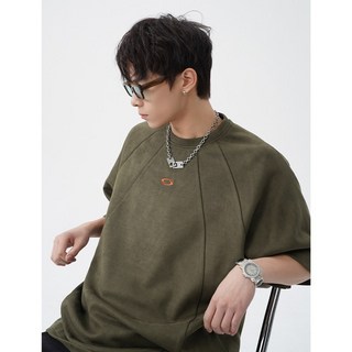 HANYO 남성용 스웨이드 질감 입체 분할 디자인 루즈핏 캐주얼 반팔티