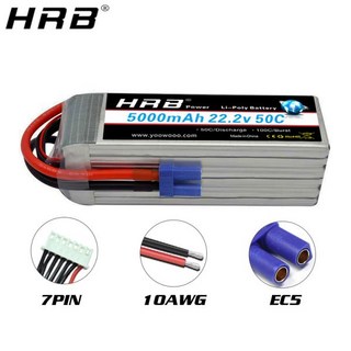 HRB 6S 22.2V 리포 배터리 RC 부품 EC5 2200mah 16000, 01 CHINA, 01 6S 1800mah 50C EC5, 1개