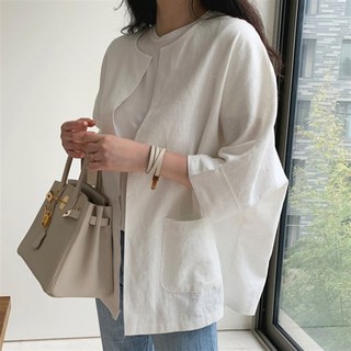 AOKADA 린넨 박시 핏 오버핏 루즈핏 면 마 데일리 심플 남방 가디건 여성 셔츠 블라우스