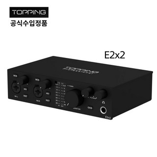 [Topping] 국내 정품 토핑 프로 USB 오디오 인터페이스/ 홈 레코딩 보컬 녹음, E2x2 블랙, 1개