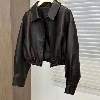 ORZQU 가을 여성 가죽 루즈핏 집업 숏 가죽 재킷