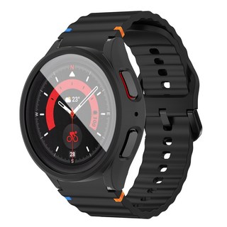 호환 갤럭시워치 7 실리콘 스트랩 + 강화유리 PC 보호커버 케이스 일체형40mm 44mm, 블랙-블랙케이스, 1개