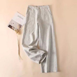 POMTOR 여성용 여름 루즈핏 캐주얼 스트레이트핏 린넨 바지