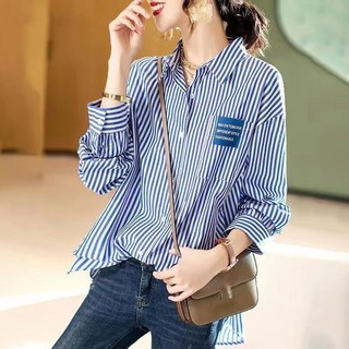 루스리더 여성 캐주얼 스트라이프 긴팔 셔츠 M688