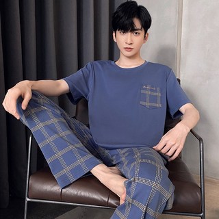 ANYOU 남성 반팔 잠옷 상하세트 홈웨어 빅사이즈 고급 남성잠옷