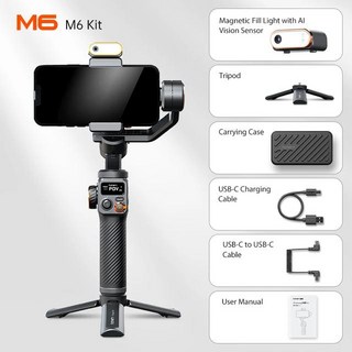 카메라 스마트폰 액션캠 촬영 셀카봉 삼각대 거치대 Hohem-iSteady M6 키트 스마트 폰용 핸드 헬드 짐벌 안정기 셀카 AI 마그네틱 필 라이트 풀 컬러 비디오 조명, [01] M6Kit, 1개