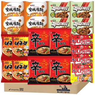 [블루존] 봉지라면 세트 (신라면4 안성탕면4 진라면매운맛4 너구리4 짜파게티4), 1세트