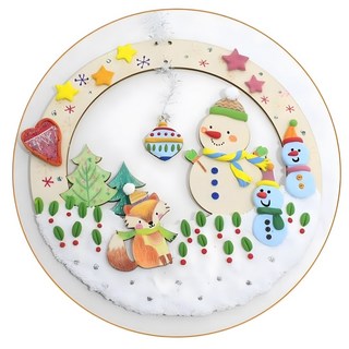 창의미술 그림그리기 나만의 원목리스꾸미기 5인/ 특활미술 아동만들기놀이 리폼미술, 1개, 눈사람 리스만들기