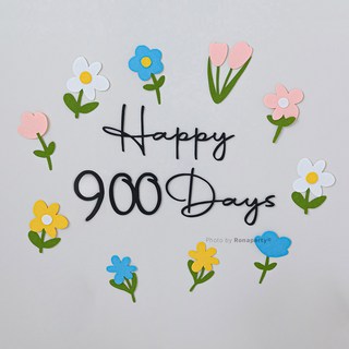 펠트 100일 기념 셀프 촬영 파티 소품 사진 벽장식 가랜드 기념일 용품, 1개, Happy days 플라워 펠트 장식-900