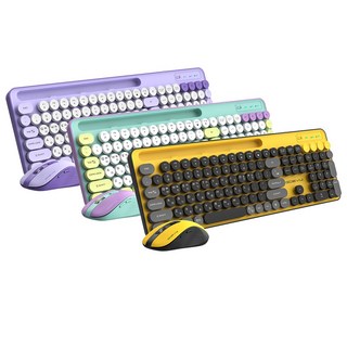 지데빌 저소음 무선 키보드 마우스 세트, 블랙 옐로우, MK700W, 일반형
