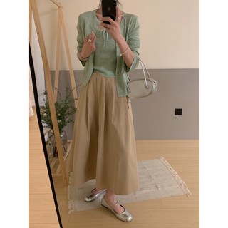 루어스룸 러브미 뒷밴딩 주름 핀턱 A라인 하이웨스트 플레어 훌라인 코튼 하객룩 롱 스커트 치마