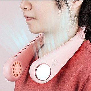 PDO011 날개없는 저소음 강력한 바람 핸즈프리 넥밴드 목걸이 선풍기, 핑크
