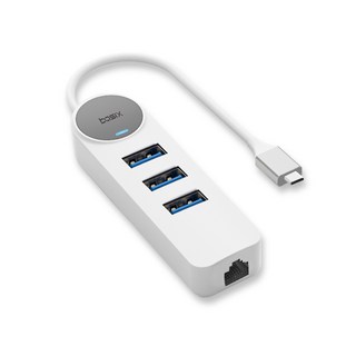 베이식스 4in1 USB3.0 허브 + 기가비트 랜젠더 RJ45 노트북 인터넷 젠더 컨버터 연결단자C타입, BL4RC-N1(화이트), 1개