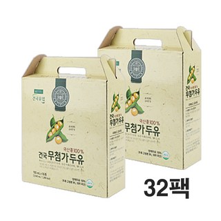 국산콩100% 건국 무첨가두유 32팩 / 100% 콩물원액두유 우리콩본연의 순수한맛 무가당, 190ml, 32개