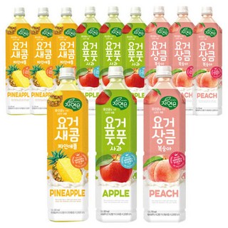 자연은요거 상큼복숭아 4개 + 새콤파인 4개 + 풋풋사과 4개 (1.5L 총12개), 12개, 1.5L