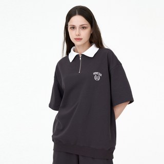 Moz Moz 月桂樹刺繡合身衣領運動衫半拉鍊, 炭灰