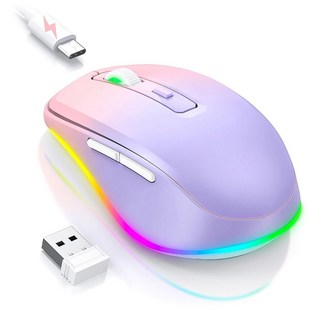 무선 마우스 내장 무버가 있는 LED 마우스 감지할 수 없는 움직임이 노트북용 충전식 무빙 보라색, Purple to Pink
