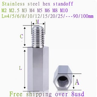 1-10pcs M2 M2.5 M3 M4 M5 M6 M8 남성-여성 스테인레스 스틸 육각 스탠드 오프 기둥 스터드 컴퓨터 PCB 마, 03 M3  10PCS, 04 x45mm