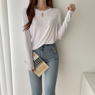 1+1 라운드 데일리 기본 레이온 부들부들 긴팔 티셔츠