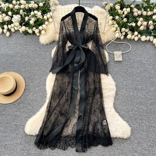 쉬폰 메시 레이스 잠옷 가운 가디건 여름 데일리 슬립