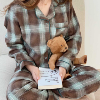 헤이효스튜디오 [리틀슬로스] 코지 체크 기모 커플 신혼 파자마 우정 홈웨어 잠옷 파티 세트
