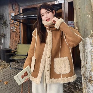 COSYEVNO 램스울 퍼 일체형 코트 여 겨울 기모에 도톰한 패딩 저고리 패딩 작은 키 캐주얼 여자 여자 여자