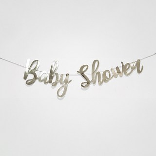 올리브파티 베이비샤워 파티 필기체 레터링 글리터 메탈릭 가랜드, 1개, 메탈릭실버