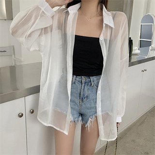 데일로엔 여성 오간자 시스루 오버핏 셔츠 블라우스