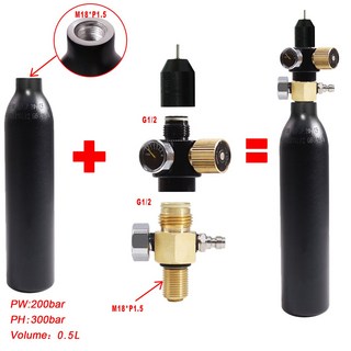 OBKEY 0.38L 0.5L 탱크밸브 조절기 출력 0-5000psi CO2 리필 페인트볼 HPA PCP 공기총 소방 스쿠버다이빙, 0.5L 전체 세트 M18