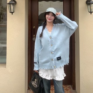 LOKEXING 가디건 루즈핏 캐시미어가디건 오버핏 브이넥 여성 니트가디건 상품 이미지