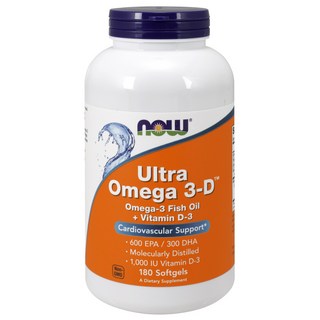 NOW Foods Ultra Omega 3-D魚油軟膠囊 600EPA/300DHA, 180顆, 1罐