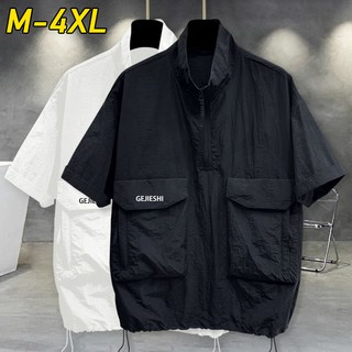 WEIHAN 빅사이즈 남성 빅포켓 반팔 티셔츠 캐주얼 바람막이 아노락 반집업 맨투맨 데일리룩