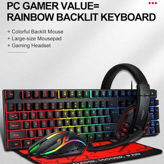 게임 키보드 및 마우스 유선 백라이트 기계식 느낌 헤드폰 게이머 키트 PC 노트북 무음 4 개, 01 CHINA