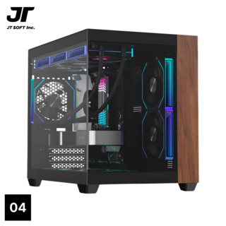 제이티 우드감성PC의 우드 케이스와 데스크테리어 모습
