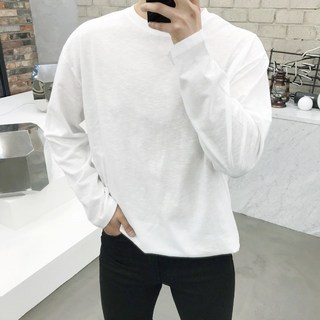 용된다 남성용 여름 얇은 무지 오버핏 린넨 긴팔티셔츠