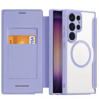 갤럭시 S24 플러스 케이스 심플 맥세이프 투명 클리어 카드수납 카드포켓 가죽 플립 핸드폰 케이스 M1034