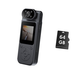RUN기술 초소형 2K 액션캠 녹음 바디캠 오토바이 블랙박스, 블랙+64GB 메모리