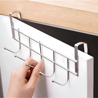 스테인리스 문걸이 후크 5구형 무타공 주방 욕실 캐비닛 문 뒤 수납 걸이 행거, 실버, 1개