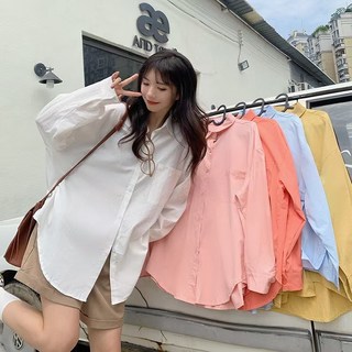 YioYcc 여성 봄 이지탑 블라우스 폴로 긴팔 셔츠