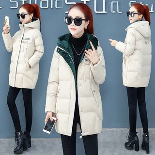 Spanixu Down Cotton-padded Jacket 여자 2023 겨울 한국 스타일 새로운 우아한 루즈 두꺼운 중간 길이 코튼 패딩 재킷 여성용 패셔너블 코트