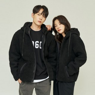 하이넥 루즈핏 남여공용 헤비 양털 플리스 후드 집업 점퍼 자켓 블랙