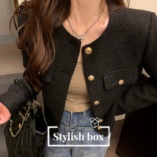 스타일리박스 여성용 슬림핏 라운드넥 트위드 자켓 2color