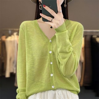 besteffie 고급스러운 여성용 여름 얇은 브이넥 니트 가디건 긴팔 심플한 패션코디 가벼운 통기성 좋은 아우터 K78