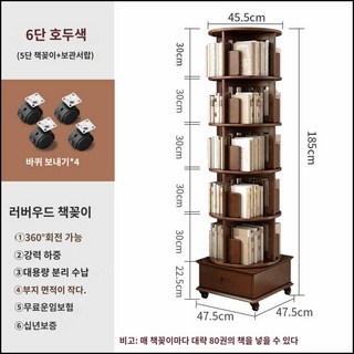 나무쉼터 이동편한 아크릴 회전책장 책장 책꽂이 장난감정리함 교구장 전면책장, 5단, 호두색