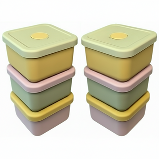 실리연구소 실리콘 냉동밥보관용기 300ml 전자레인지 밥 소분 냉동 밀폐 사각 용기, 6개, 버터+그린+핑크